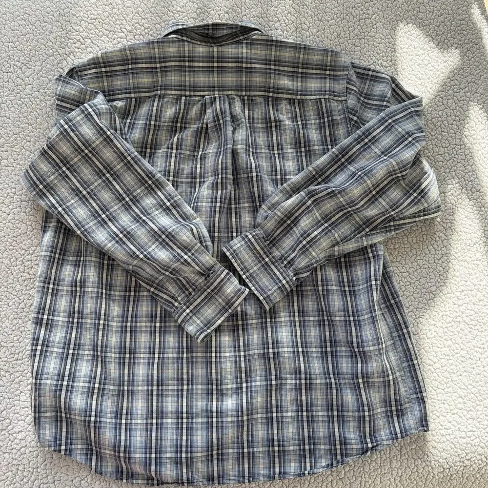 Eddie Bauer Mens Relaxed Fit Plaid Button‎ Down Shirt Blue 100% Cotton Size L